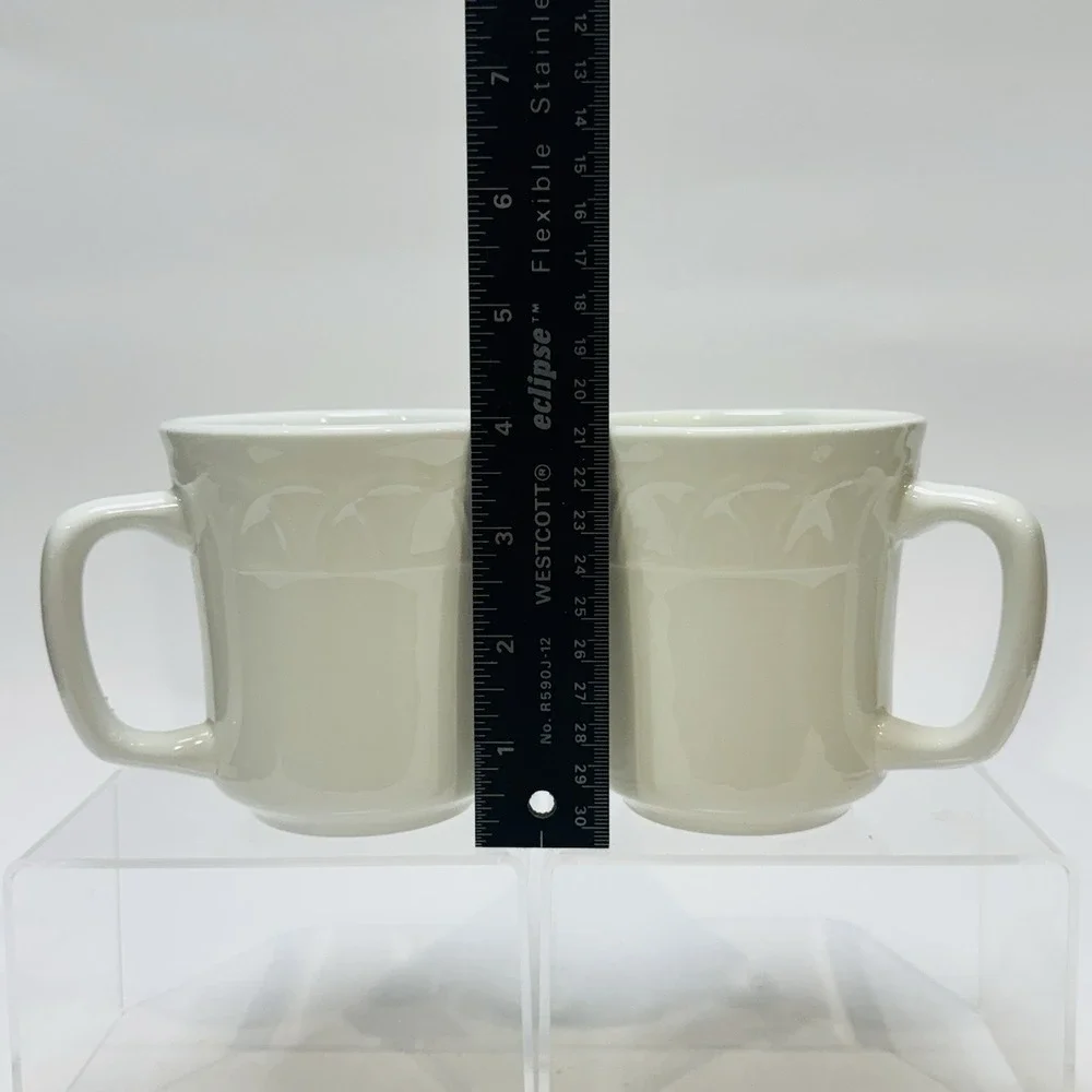 (2)‎ Pier 1 Coffee Cup Mug Set Made in Italy White w Raised Arches Relief